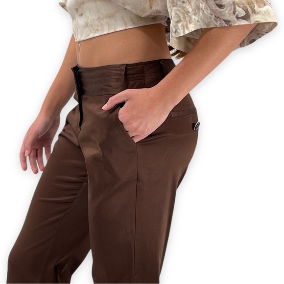 Vintage Y2K Low Rise Flare Leg Pants Dark Brown Satin Trousers Stretch | Size 1 - Picture 7 of 15